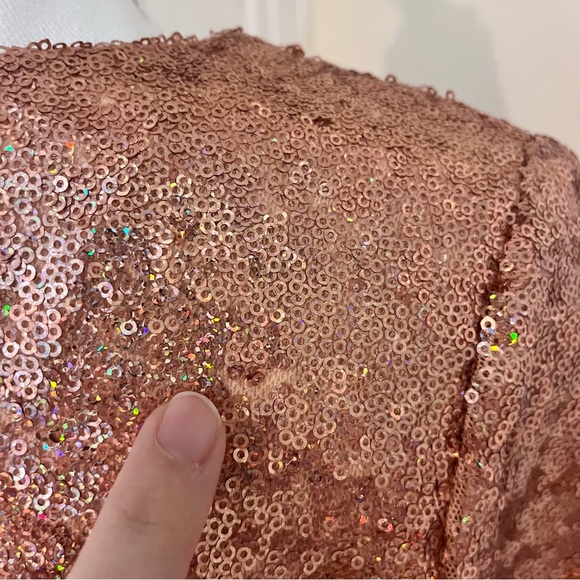 Rose Gold Sequin Cocktail dress plunging v neck sleeves - Picture 10 of 14
